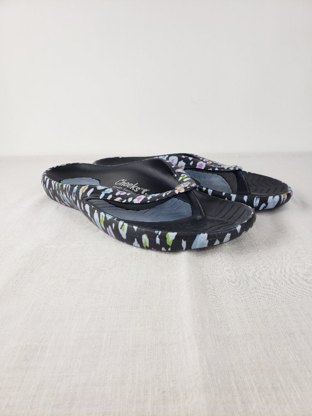 Cheeks Health Sandals Tony Little Black Thong Support Flip Flop Shoes Womens 10